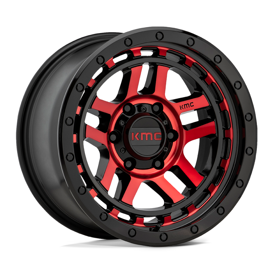 KMC RECON (GLOSS BLACK MACHINED, RED TINT) Wheels