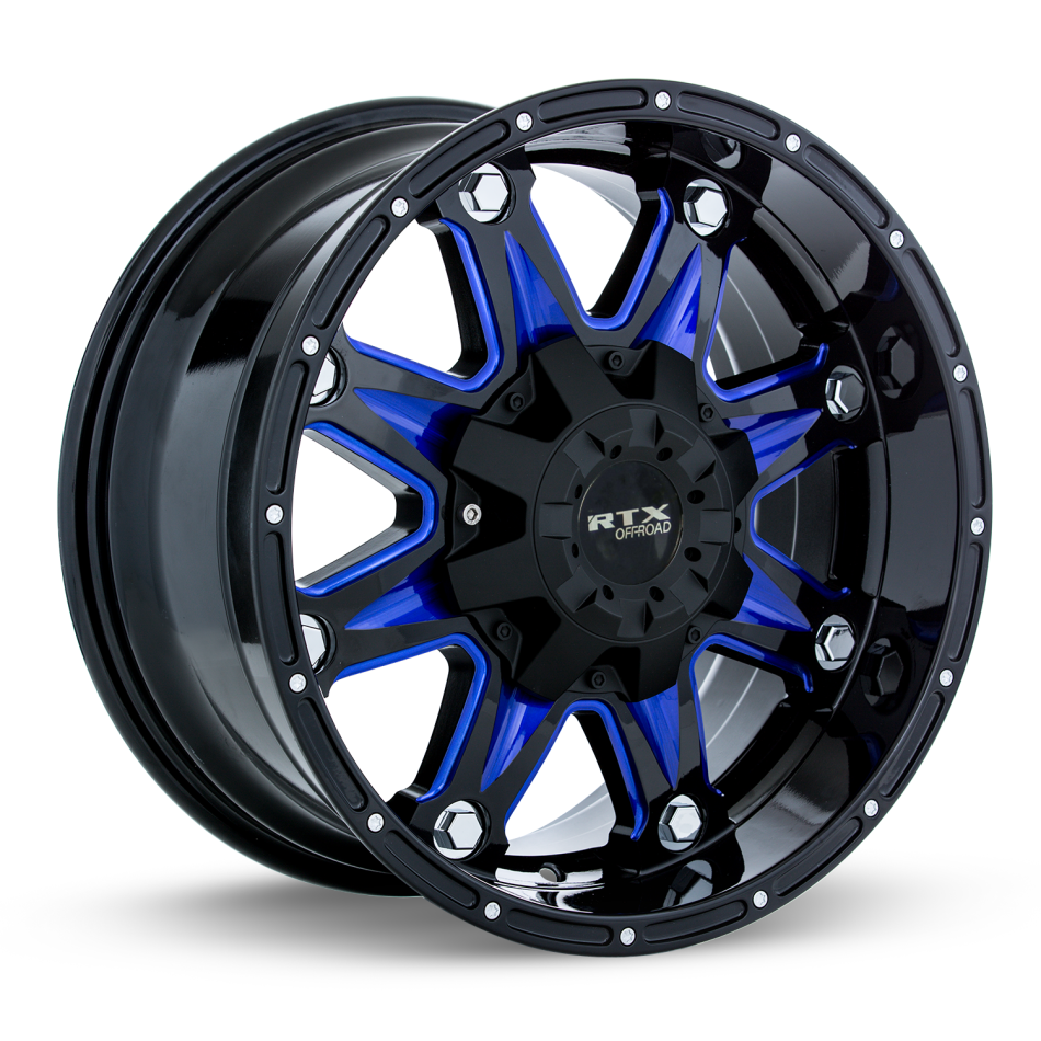 RTX Offroad SPINE (Black, Milled Blue Spokes) Wheels